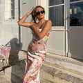 Floral Print Satin Spaghetti Strap Slip Midi Dress