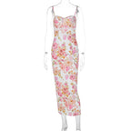 Floral Print Satin Spaghetti Strap Slip Midi Dress
