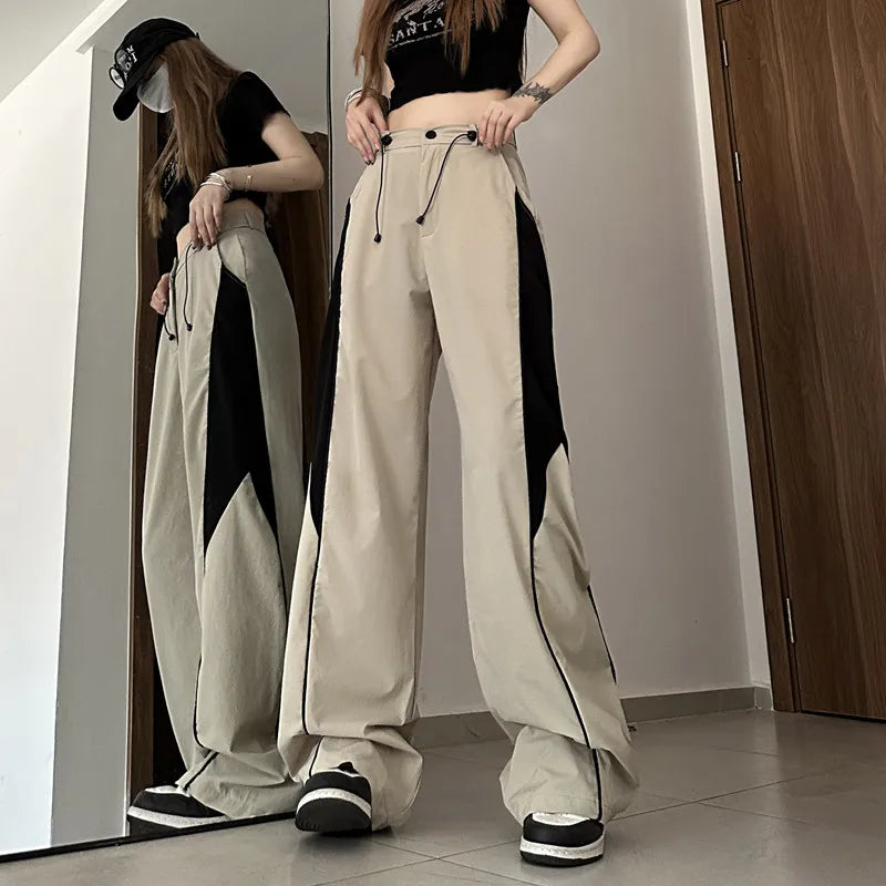 Y2K  Contrasting Colors Straight Mopping  High Waist Sweatpants