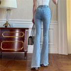 DressBetty - Casual High Waist Slim Flare Jeans High Street Vintage Stretchable Boot Cut Denim Pants