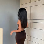Satin Spaghetti Strap Deep V Back Ruched Bodycon Maxi Dress