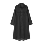 Long Sleeve Button Front Chest Pocket Denim Maxi Shirt Dress