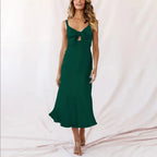 Satin Tie-Front Bow Cutout Spaghetti Strap Midi Slip Dress