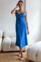 Satin Tie-Front Bow Cutout Spaghetti Strap Midi Slip Dress