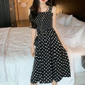 Polka Dot Smocked Square Neck Sleeveless A-Line Midi Dress