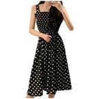 Polka Dot Smocked Square Neck Sleeveless A-Line Midi Dress