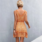 Ditsy Floral Print Ruffle Surplice V-Neck Tiered Sleeveless Midi Dress
