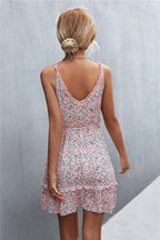 Ditsy Floral Print Ruffle Surplice V-Neck Tiered Sleeveless Midi Dress