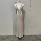 Crochet Knit Halter Neck Waist Cut Out Wrap Strap Bodycon Maxi Dress
