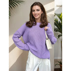 Warm Vintage Green Knitted Oversized Thick Loose White Sweater