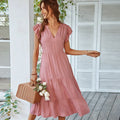 V-Neck Ruffle Cap Sleeve Tiered Midi Dress