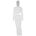 Hooded Long Sleeve Waist Cut Out Bodycon Maxi Dress