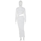 Hooded Long Sleeve Waist Cut Out Bodycon Maxi Dress