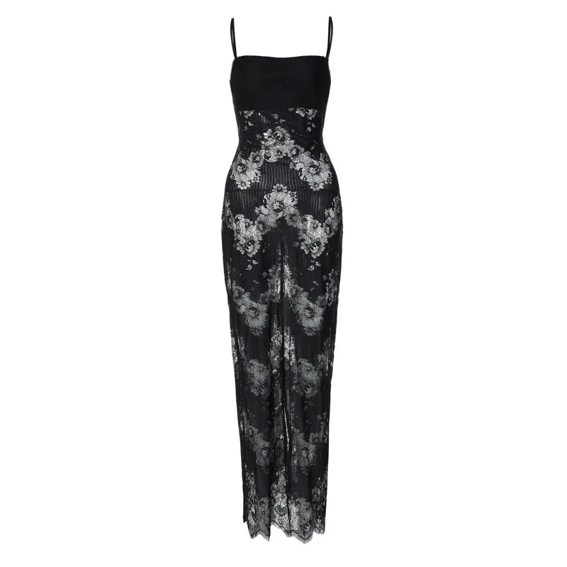 Floral Lace Spaghetti Strap Slip Midi Dress