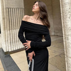 Off Shoulder Long Sleeve Twisted Knot Waist Bodycon Maxi Dress