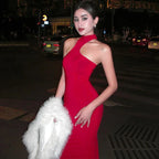 Halter Neck Keyhole Open Shoulder Bodycon Midi Dress