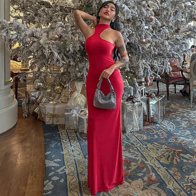 Halter Neck Keyhole Open Shoulder Bodycon Midi Dress