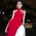 Halter Neck Keyhole Open Shoulder Bodycon Midi Dress