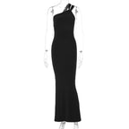 Asymmetrical One Shoulder Double Strap Bodycon Mermaid Hem Maxi Dress