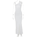 Asymmetrical One Shoulder Double Strap Bodycon Mermaid Hem Maxi Dress