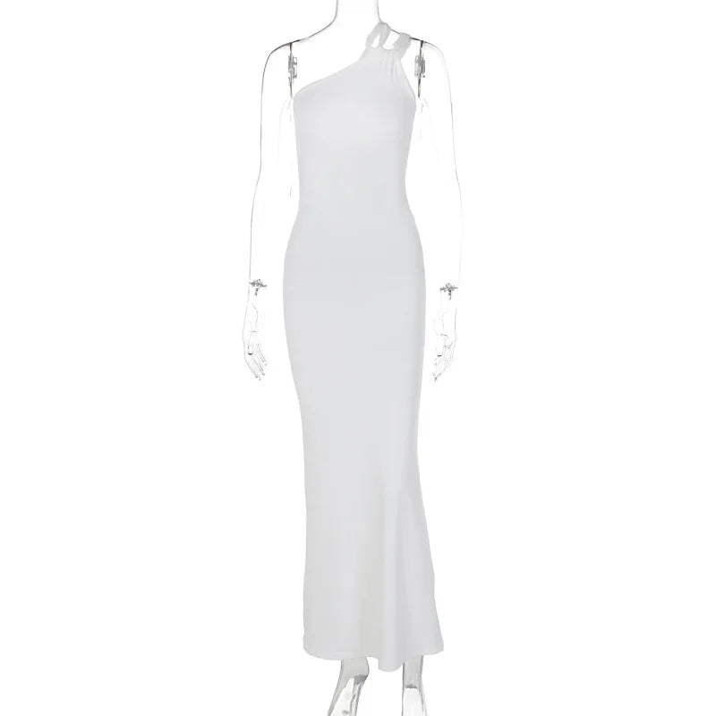 Asymmetrical One Shoulder Double Strap Bodycon Mermaid Hem Maxi Dress