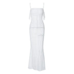 Square Neck Ruched Bust Floral Lace Bodycon Maxi Dress