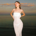 Square Neck Ruched Bust Floral Lace Bodycon Maxi Dress