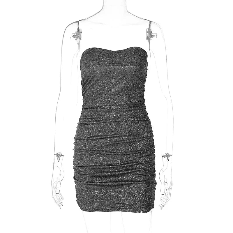 Strapless Sequin Ruched Sweetheart Bodycon Mini Dress