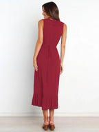 Ruffle Trim V-Neck Wrap Style Tiered Ruffle Hem Midi Dress