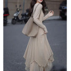 Ribbed Knit Handkerchief Hem Layered Midi Dress
