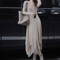 Ribbed Knit Handkerchief Hem Layered Midi Dress