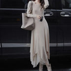 Ribbed Knit Handkerchief Hem Layered Midi Dress