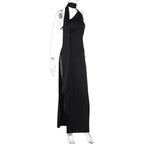 Satin Halter Choker Scarf Drape High Split Maxi Gown
