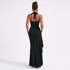 Halter Neck Deep V Neck High Split Train Maxi Dress