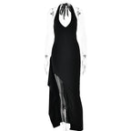 Halter Neck Deep V Neck High Split Train Maxi Dress