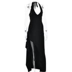 Halter Neck Deep V Neck High Split Train Maxi Dress