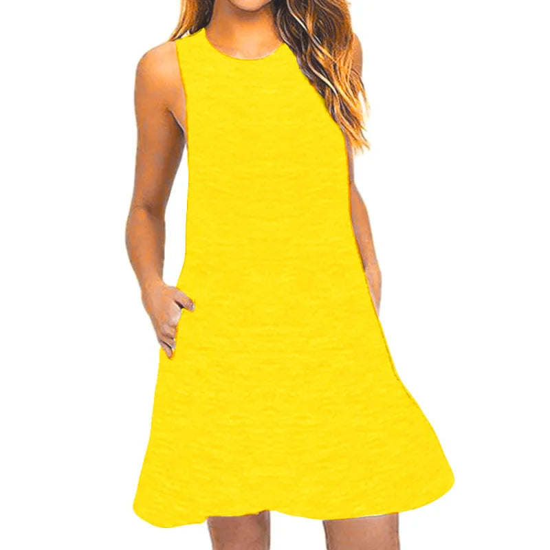 Sleeveless Scoop Neck Pocket Swing A-Line Mini Dress