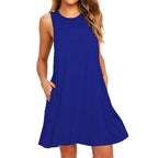 Sleeveless Scoop Neck Pocket Swing A-Line Mini Dress