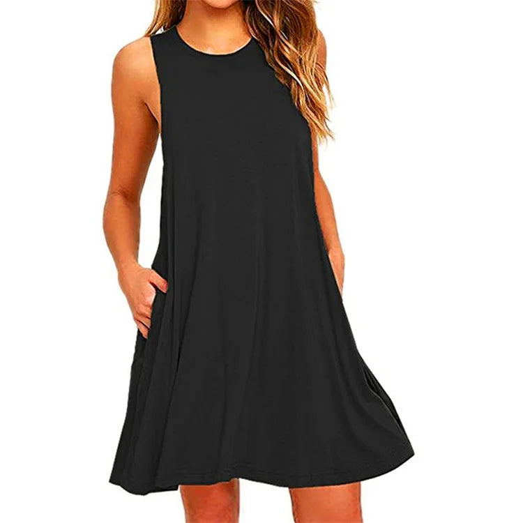 Sleeveless Scoop Neck Pocket Swing A-Line Mini Dress
