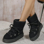 Thick-soled Cross-strap Round Toe Plush Warm Casual Snow Boot