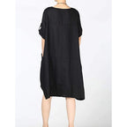 Round Neck Button Placket Patch Pocket Relaxed Fit Midi T-Shirt Dress