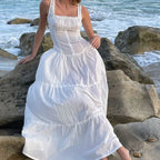 Square Neck Button Front Tiered Milkmaid Maxi Dress