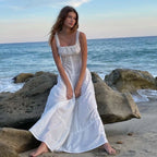 Square Neck Button Front Tiered Milkmaid Maxi Dress