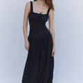 Square Neck Button Front Tiered Milkmaid Maxi Dress