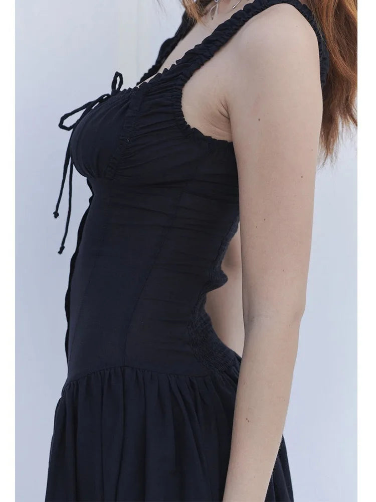 Square Neck Button Front Tiered Milkmaid Maxi Dress