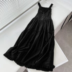 Square Neck Button Front Tiered Milkmaid Maxi Dress