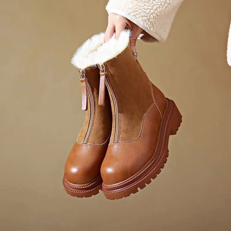 Women__ Ankle Boots with Mixed-Texture Leather Finish