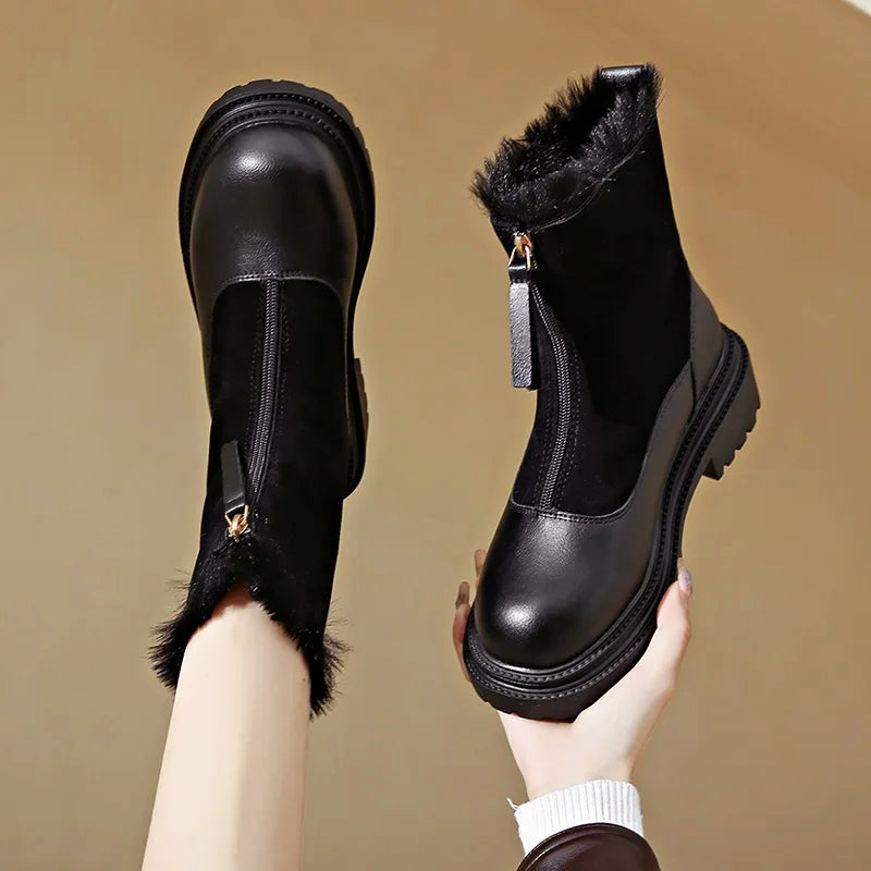 Women__ Ankle Boots with Mixed-Texture Leather Finish