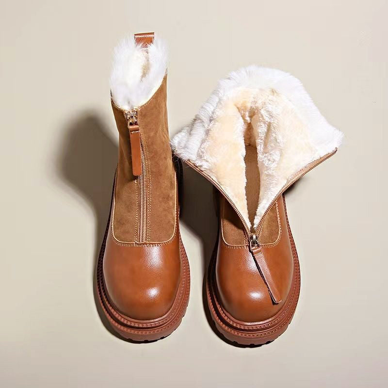 Women__ Ankle Boots with Mixed-Texture Leather Finish