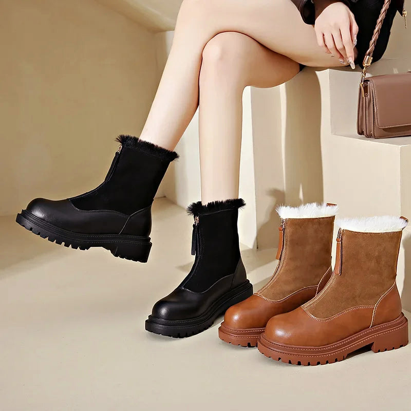 Women__ Ankle Boots with Mixed-Texture Leather Finish